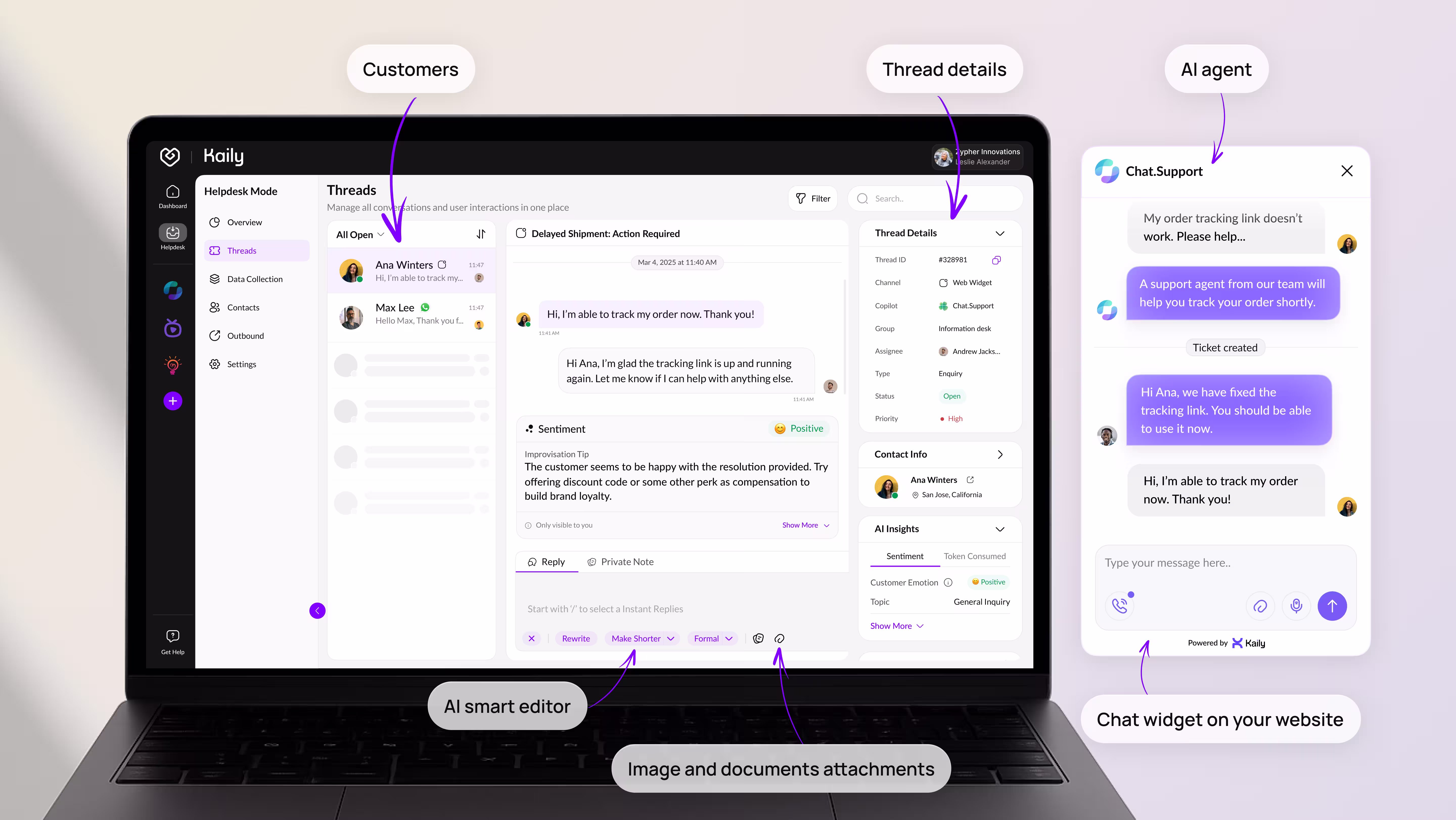 AI Helpdesk dashboard and inbox automation view
