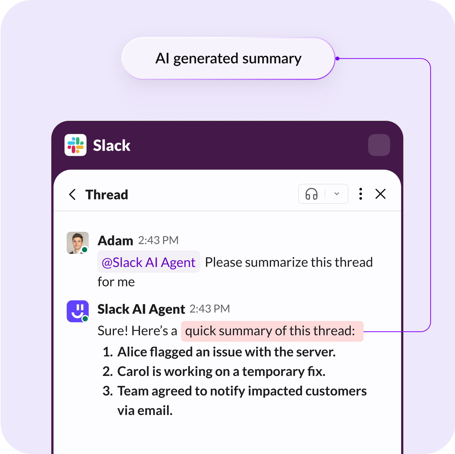 Understand and summarize long Slack threads