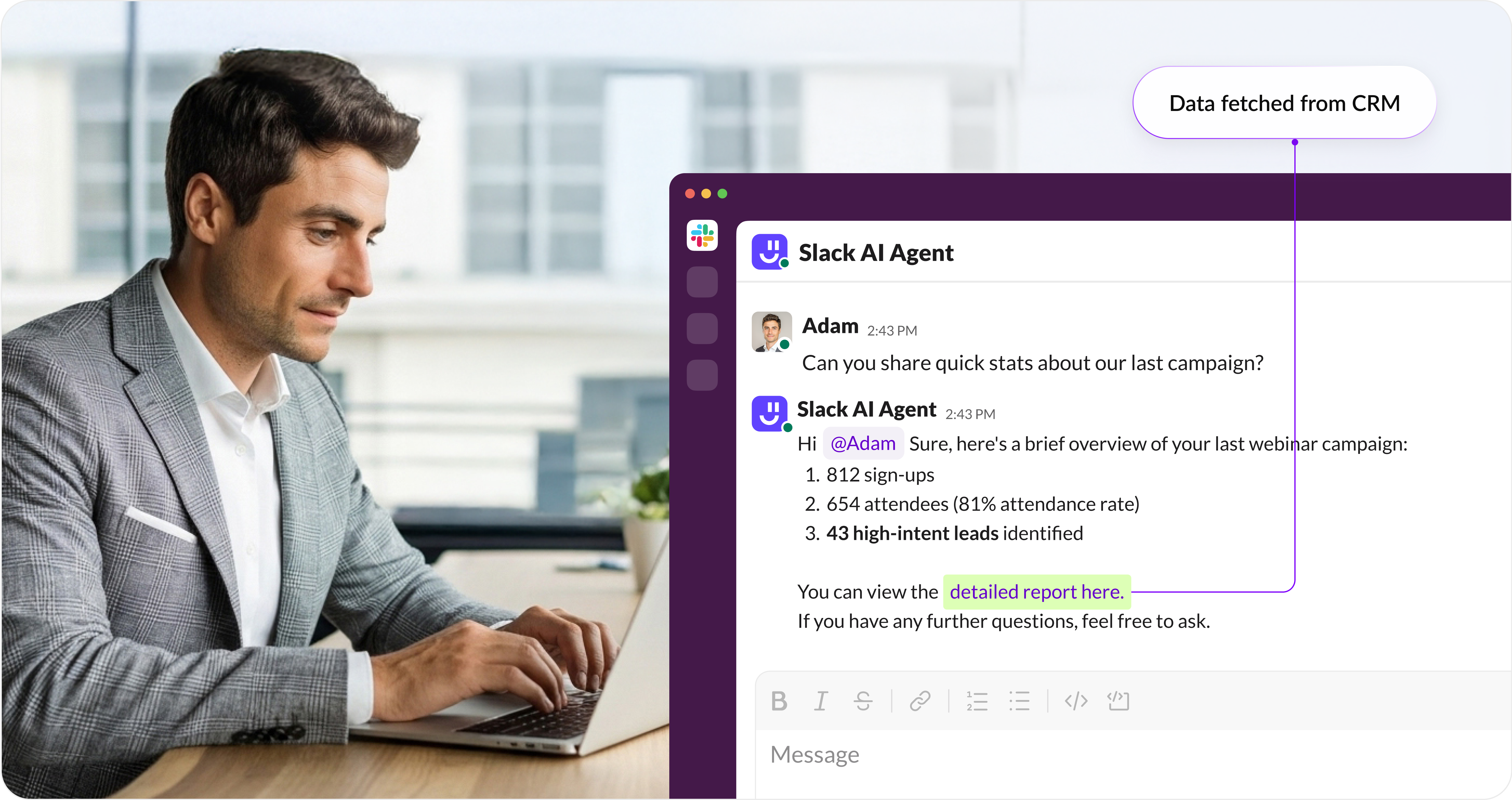 Slack AI assistant workflow dashboard