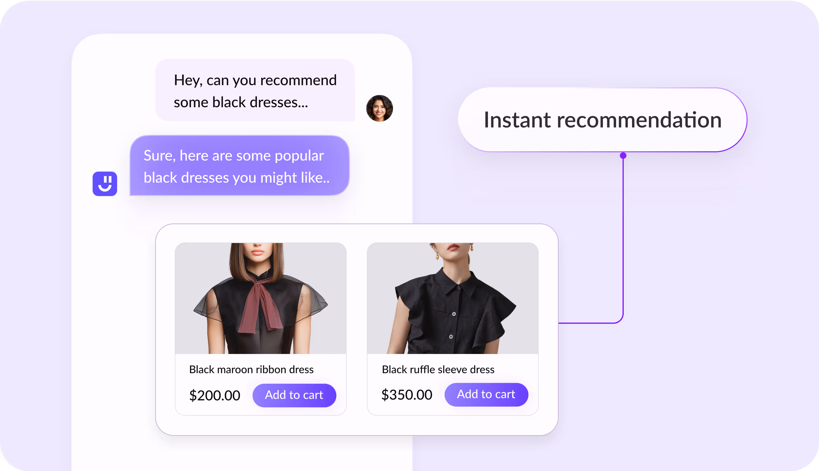 Product discovery assistant UI for ecommerce recommendations