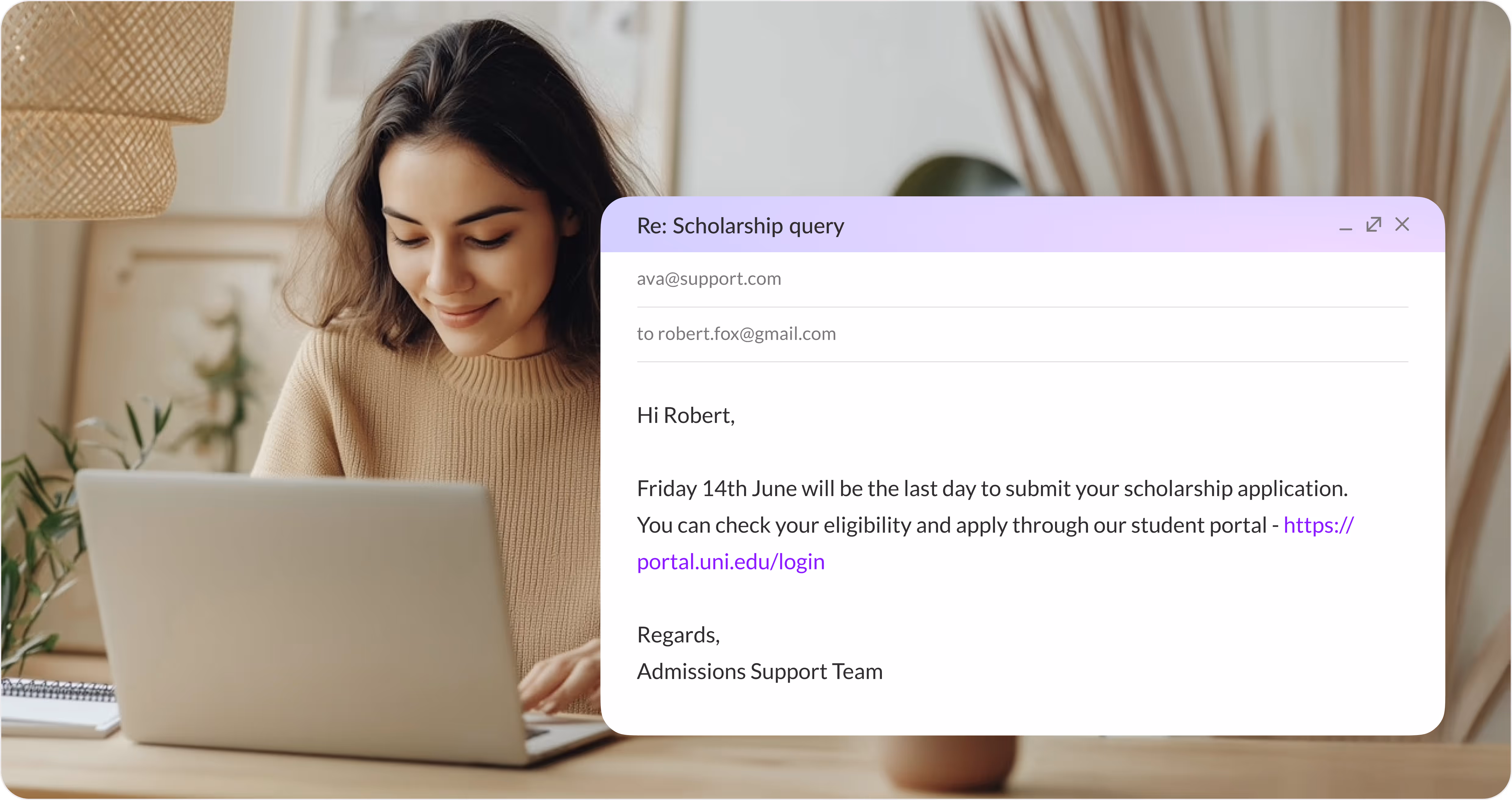 Education admissions support dashboard with chat assistance